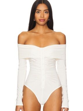 The Line by K Off-Shoulder Long Sleeve White Bodysuit